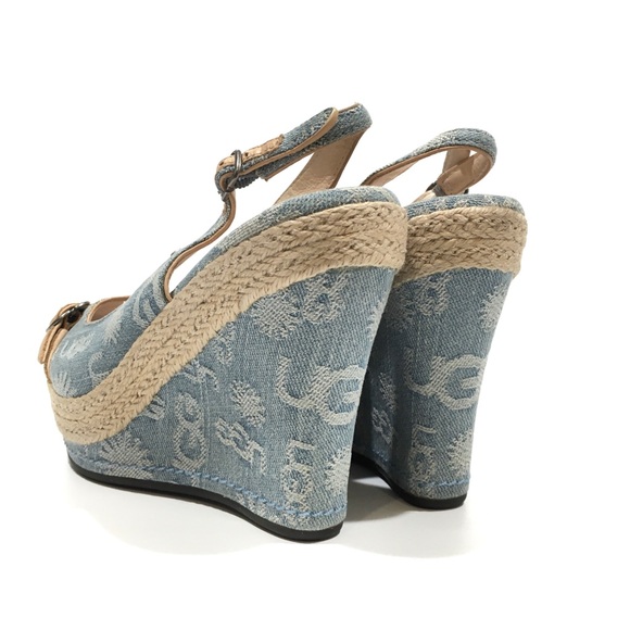 UGG NOELLA WEDGE PEEP TOE PLATFORMS -LIGHT BLUE DENIM -WOMEN US 9 -NEW - Picture 4 of 8